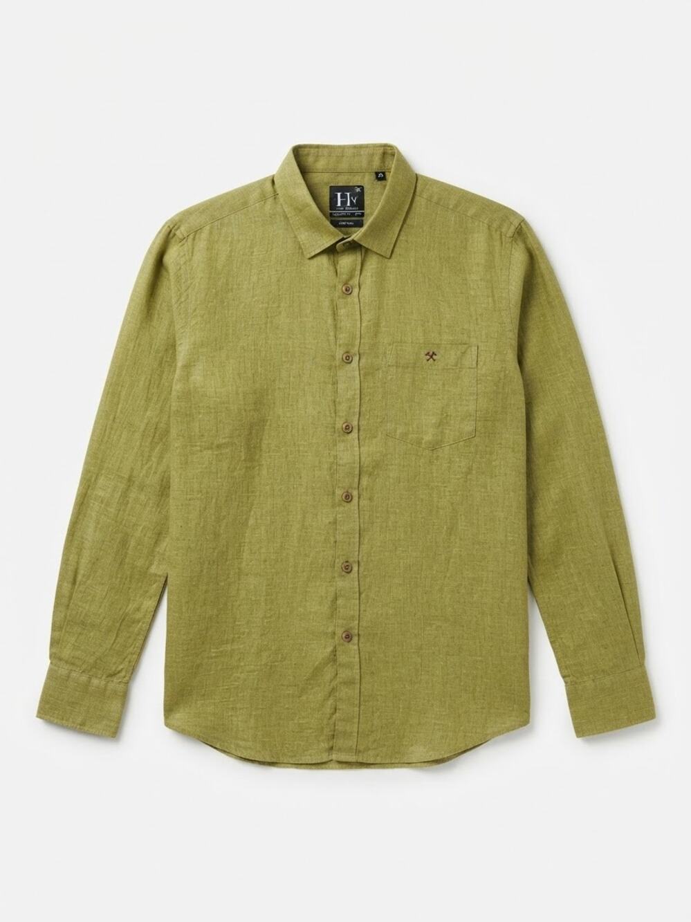 Harsh Vardhan Men Pure Linen Shirt Size 38CM S Green Long Sleeve Tailored Fit